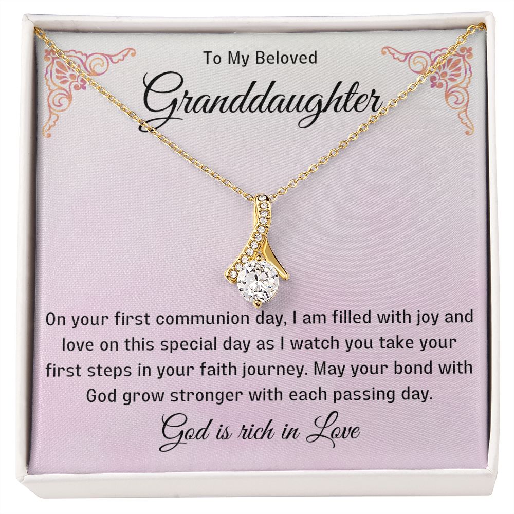 1st Communion Gifts for Granddaughter, Christening, Baptism, Confirmation, Necklace & Meaningful Message in Gift Box from Grandmother