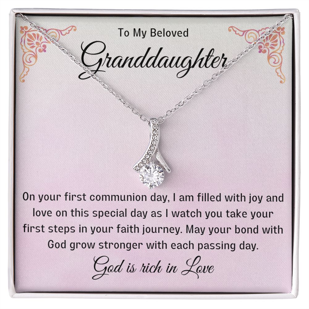 1st Communion Gifts for Granddaughter, Christening, Baptism, Confirmation, Necklace & Meaningful Message in Gift Box from Grandmother