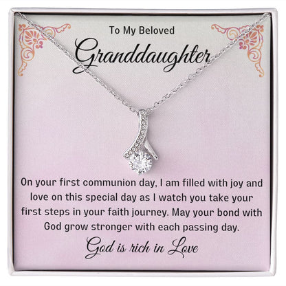 1st Communion Gifts for Granddaughter, Christening, Baptism, Confirmation, Necklace & Meaningful Message in Gift Box from Grandmother