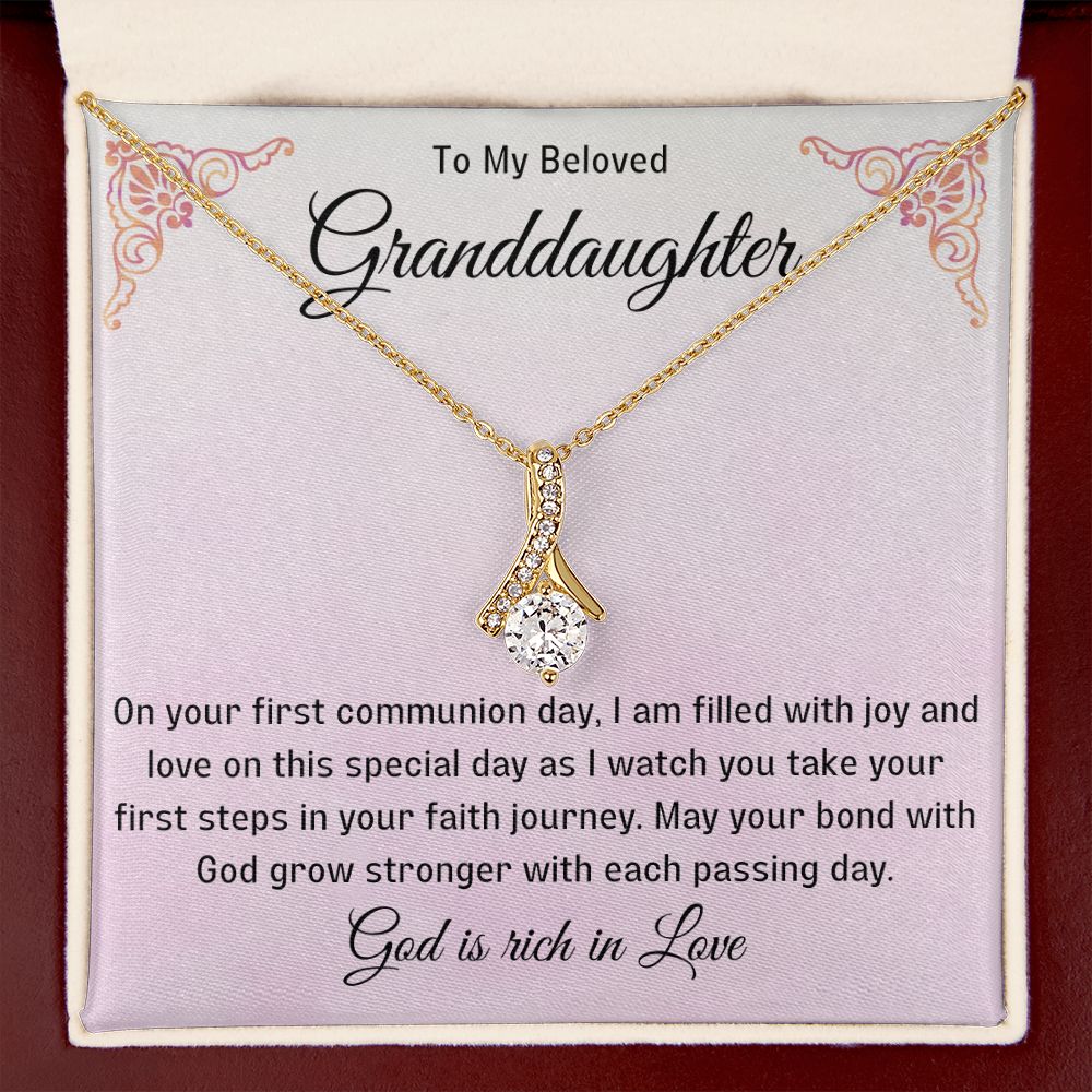 1st Communion Gifts for Granddaughter, Christening, Baptism, Confirmation, Necklace & Meaningful Message in Gift Box from Grandmother