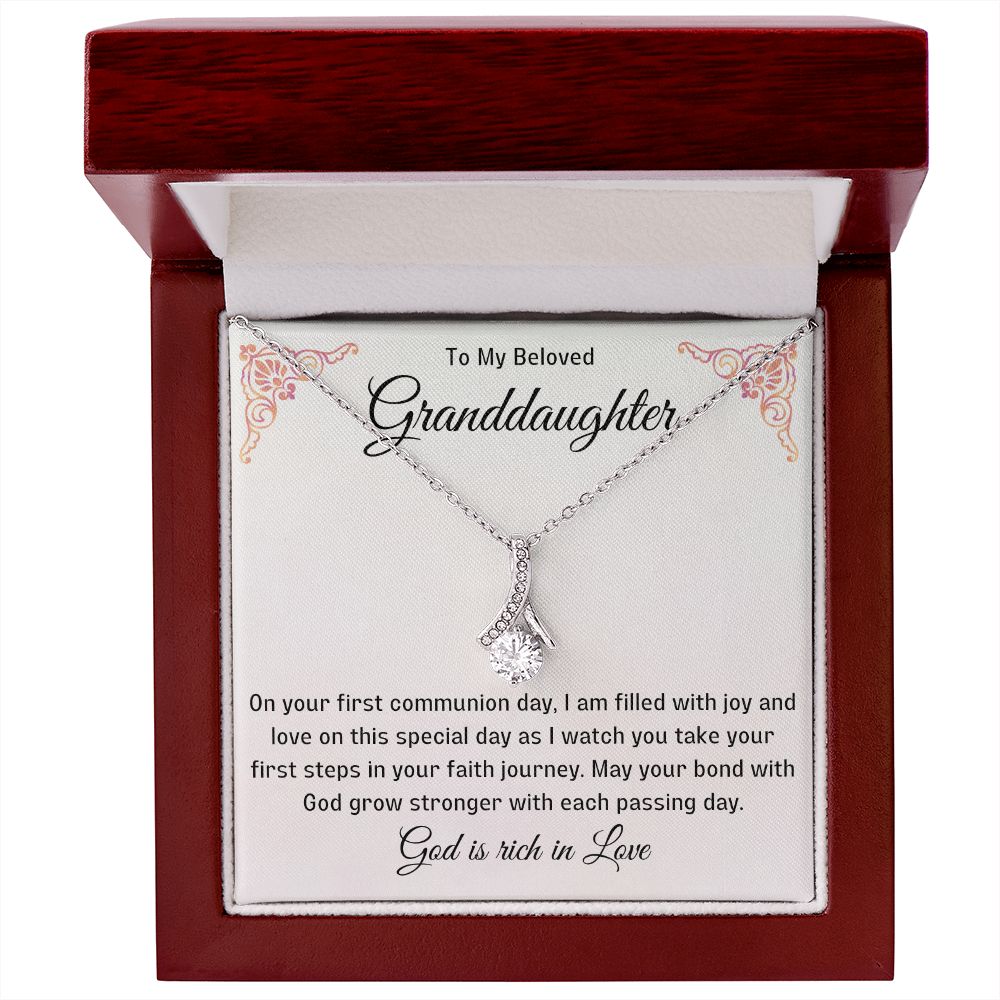 1st Communion Gifts for Granddaughter, Christening, Baptism, Confirmation, Necklace & Meaningful Message in Gift Box from Grandmother