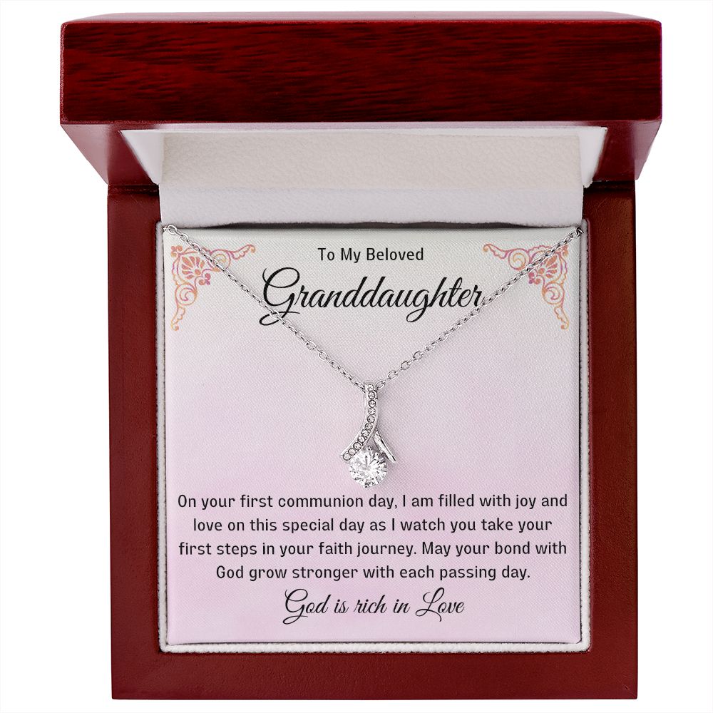 1st Communion Gifts for Granddaughter, Christening, Baptism, Confirmation, Necklace & Meaningful Message in Gift Box from Grandmother