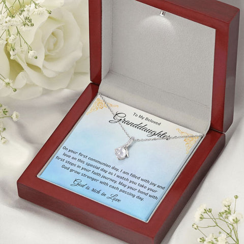 1st Communion Gifts for Granddaughter, Christening, Baptism, Confirmation, Necklace & Meaningful Message in Gift Box from Grandmother