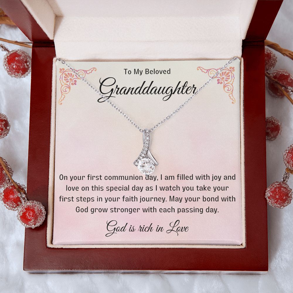 1st Communion Gifts for Granddaughter, Christening, Baptism, Confirmation, Necklace & Meaningful Message in Gift Box from Grandmother