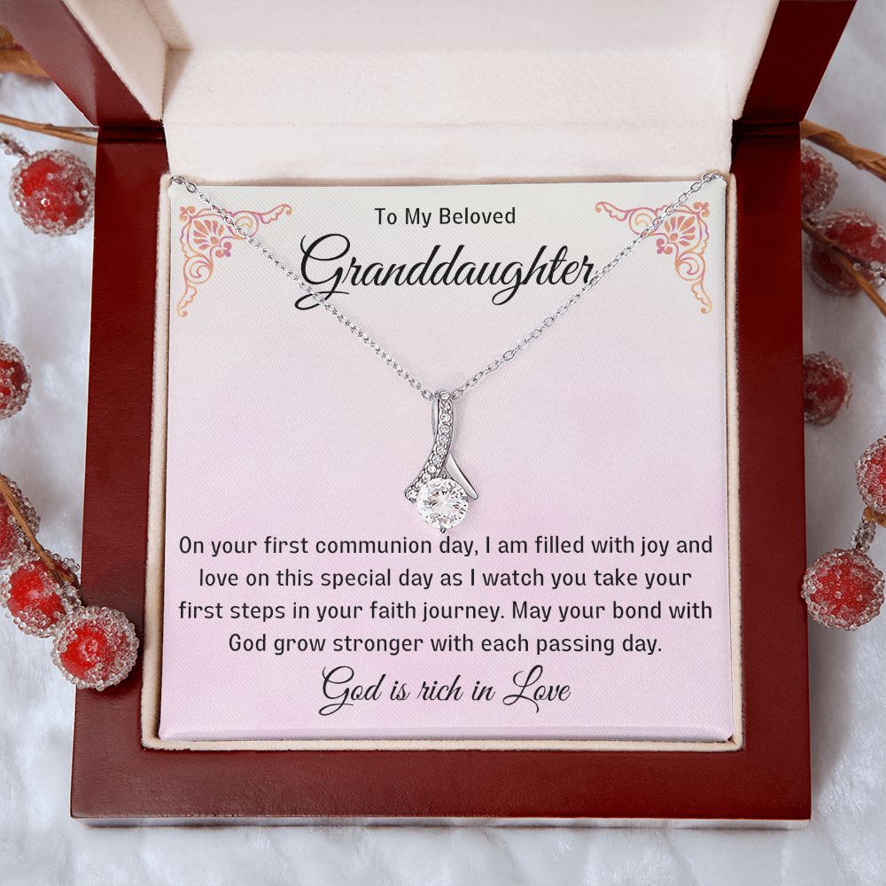 1st Communion Gifts for Granddaughter, Christening, Baptism, Confirmation, Necklace & Meaningful Message in Gift Box from Grandmother