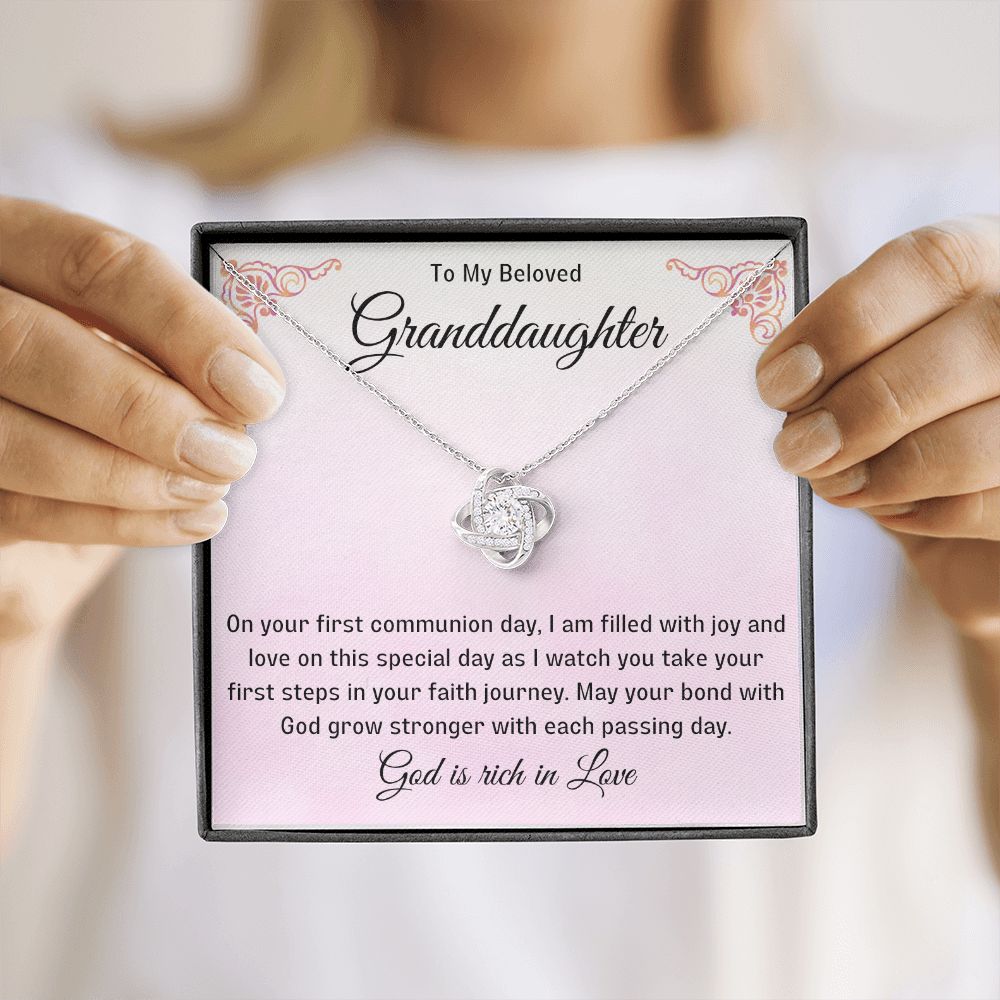 1st Communion Gifts for Granddaughter, Christening, Baptism, Confirmation, Necklace & Meaningful Message in Gift Box from Grandmother
