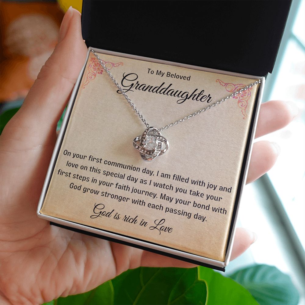 1st Communion Gifts for Granddaughter, Christening, Baptism, Confirmation, Necklace & Meaningful Message in Gift Box from Grandmother