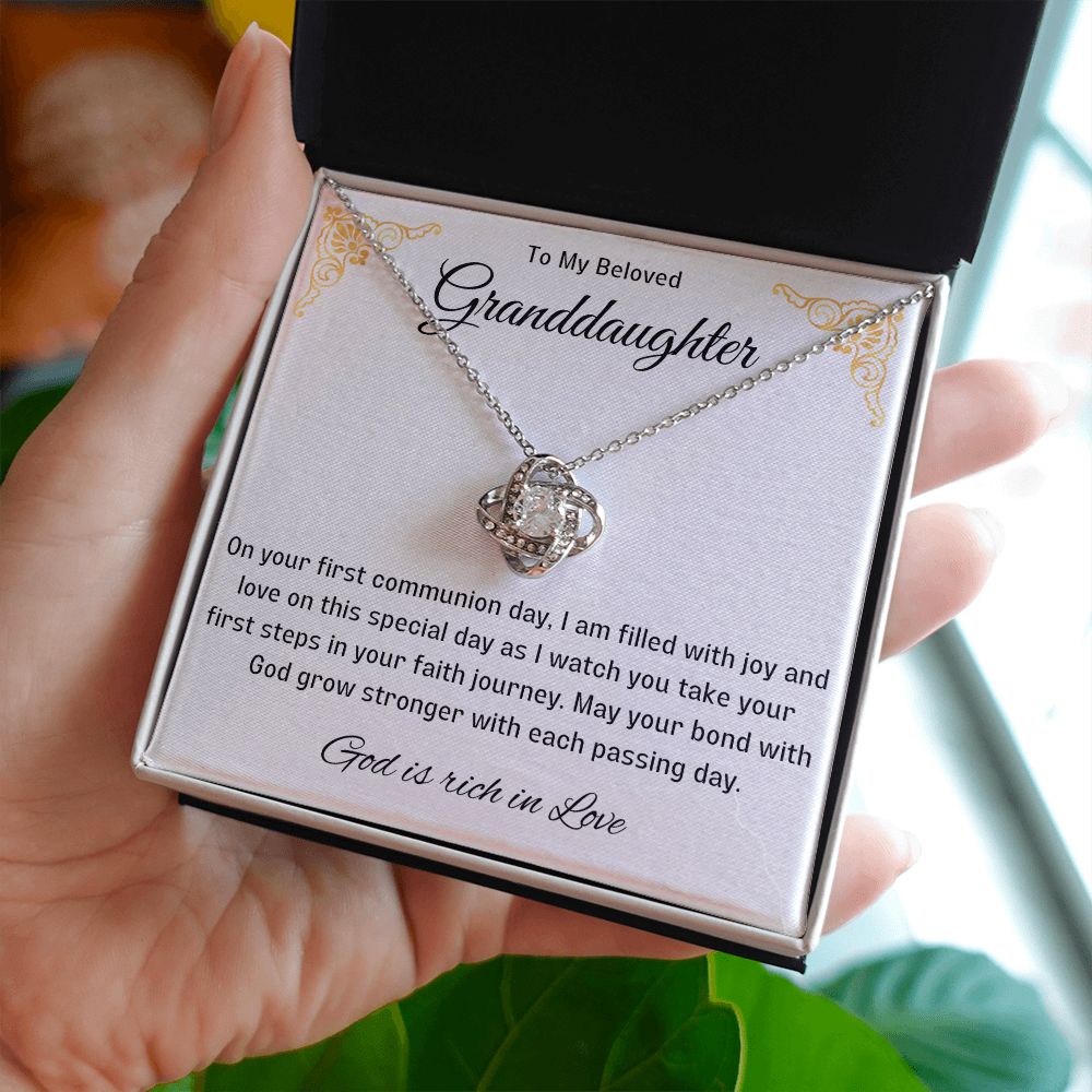 1st Communion Gifts for Granddaughter, Christening, Baptism, Confirmation, Necklace & Meaningful Message in Gift Box from Grandmother