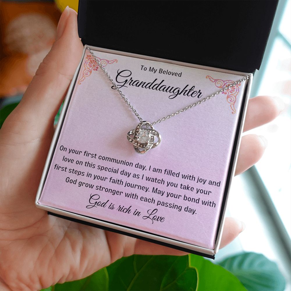 1st Communion Gifts for Granddaughter, Christening, Baptism, Confirmation, Necklace & Meaningful Message in Gift Box from Grandmother