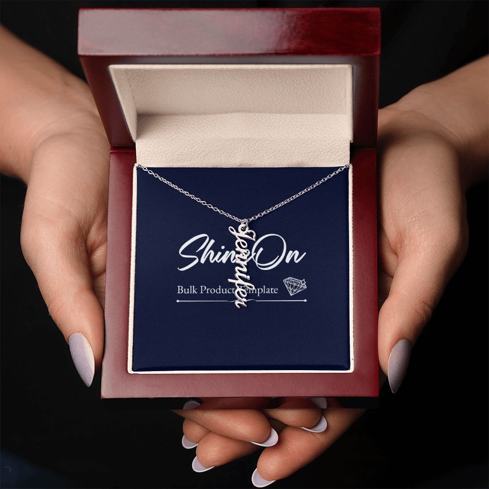 Gold Personalized Name Necklace in Luxury Box on hands