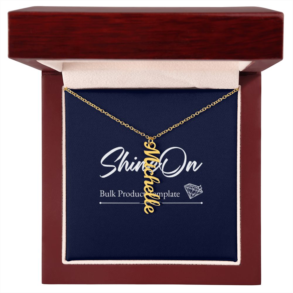 Gold Personalized Name Necklace in Wooden Box Top View