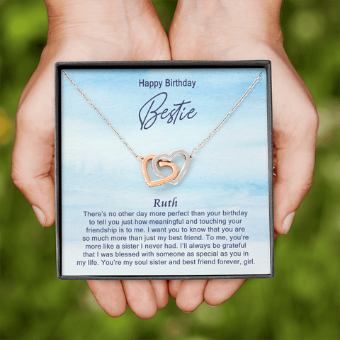 BFF (Blue) To My Beautiful Mom (Interlocking Hearts) Necklace