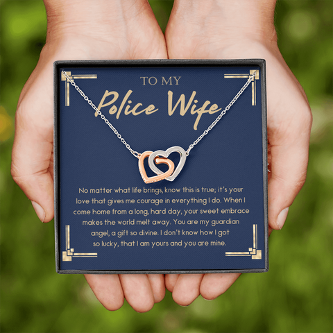 Police Wife 2022-02-21 (Dark Blue) To My Wife (Interlocking Hearts) Necklace