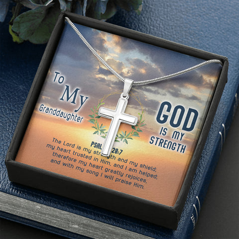 [GOD IS MY STRENGTH] To My Granddaughter Cross Necklace